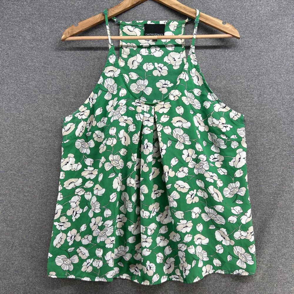 Cynthia Rowley 1X Green Floral Sleeveless Blouse Peony Print Lightweight Tank